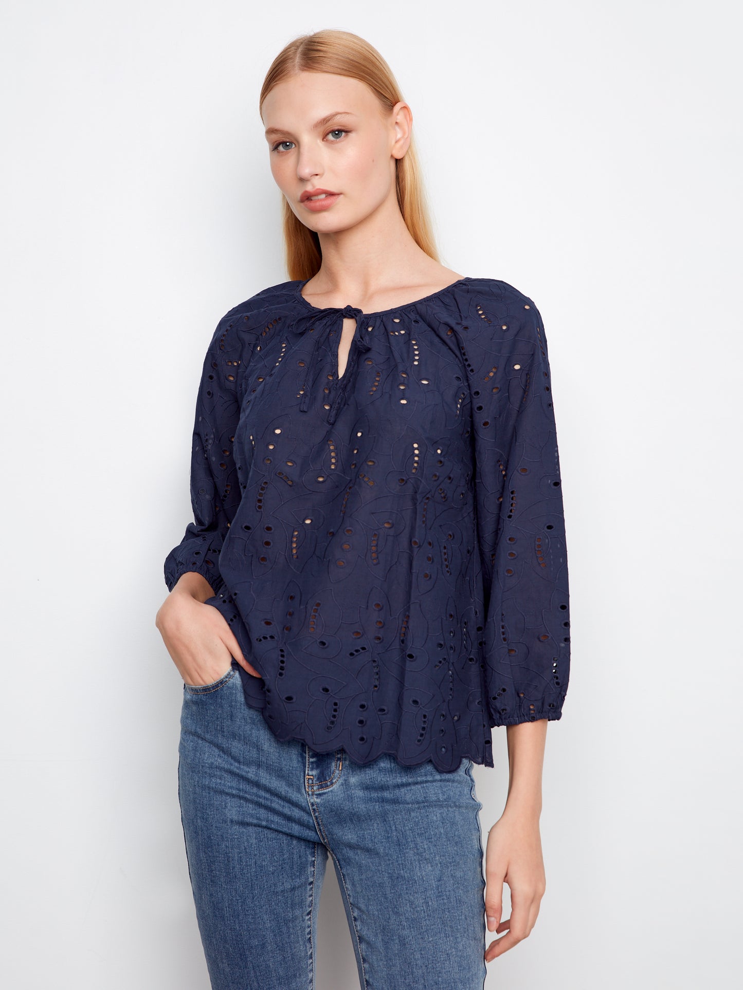 CB Blouse W/Ties Notched Neck