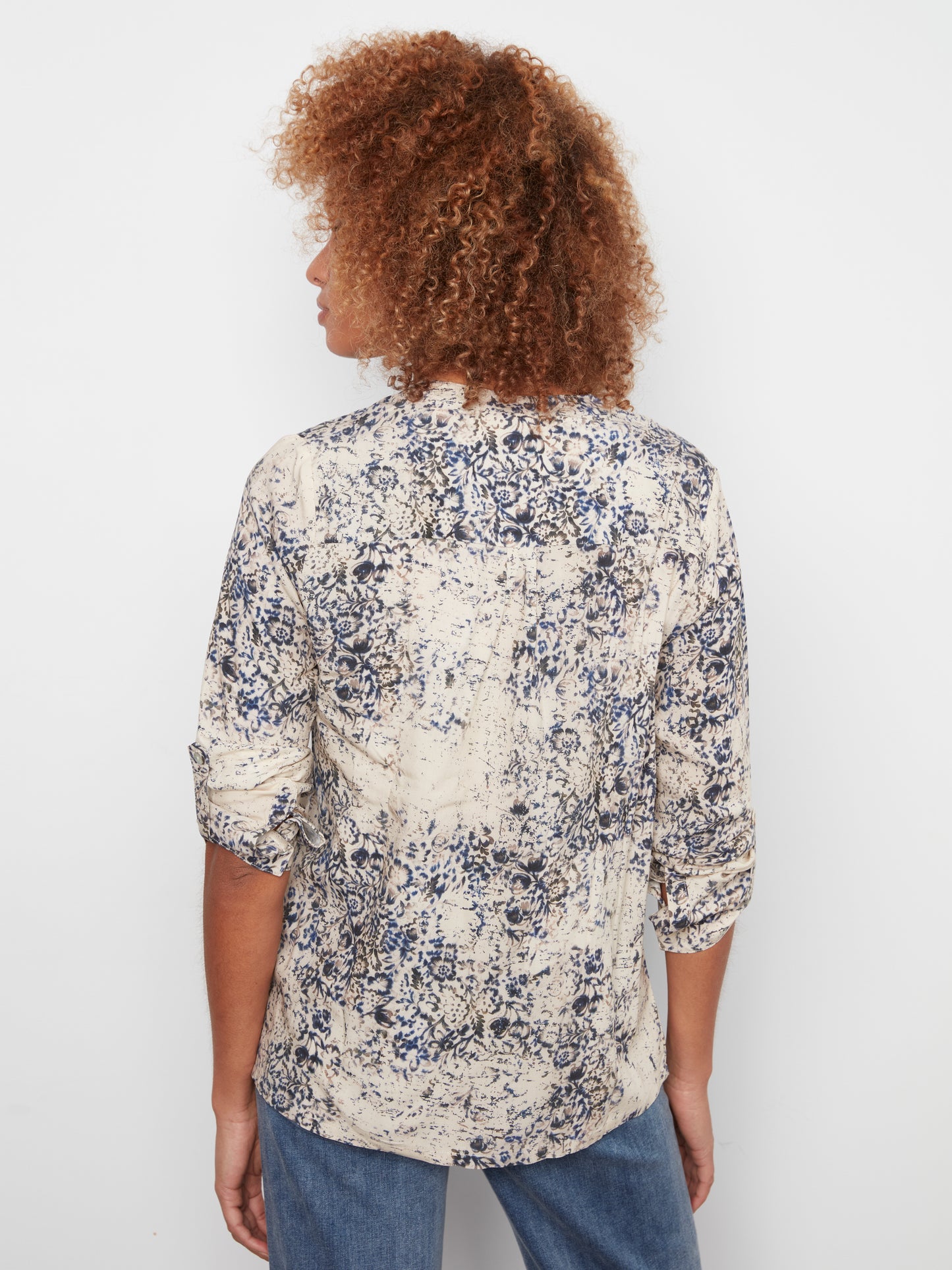CB Printed Blouse W/Role Up Sl