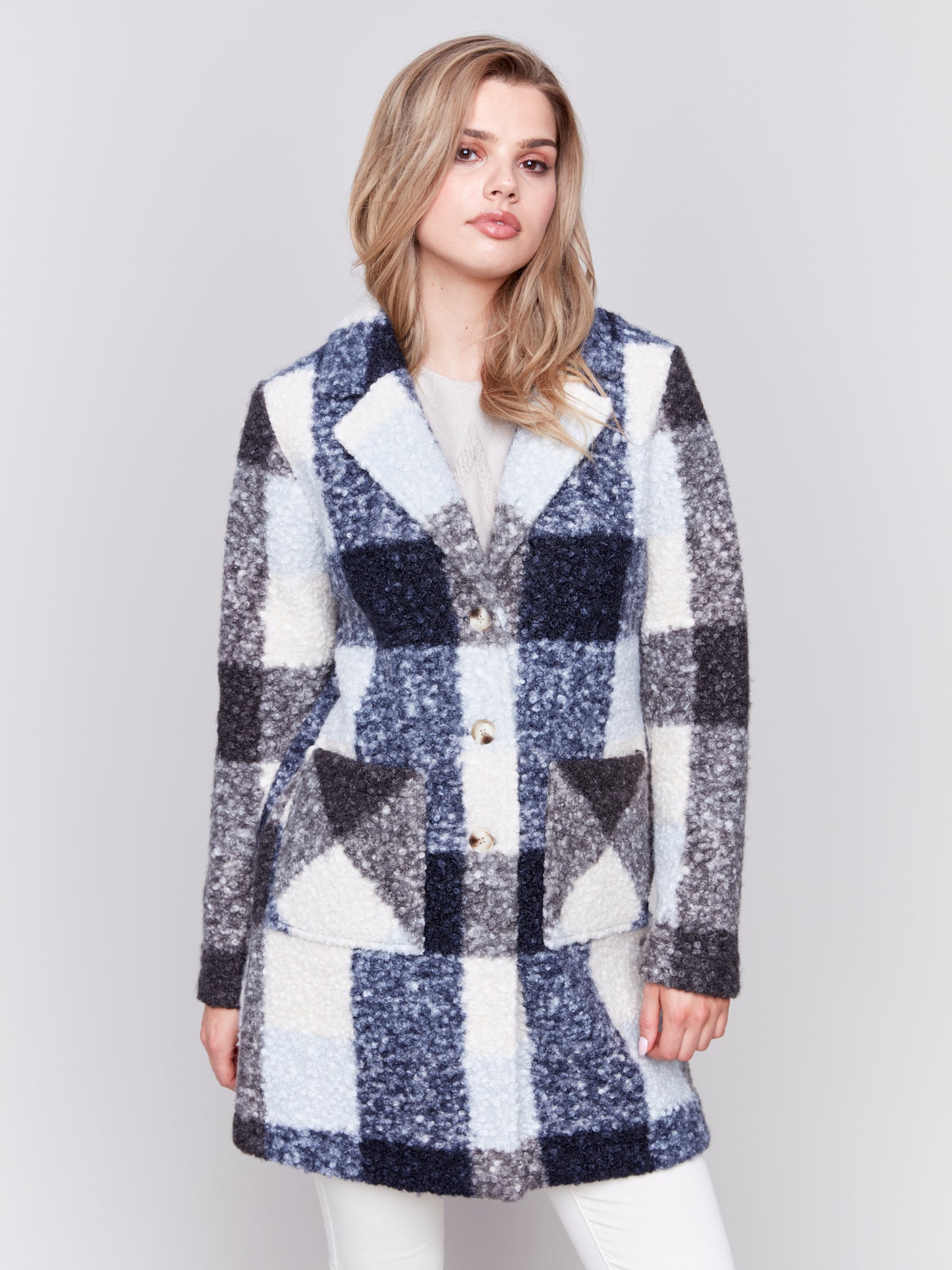 CB Plaid Coat Boucle Knit