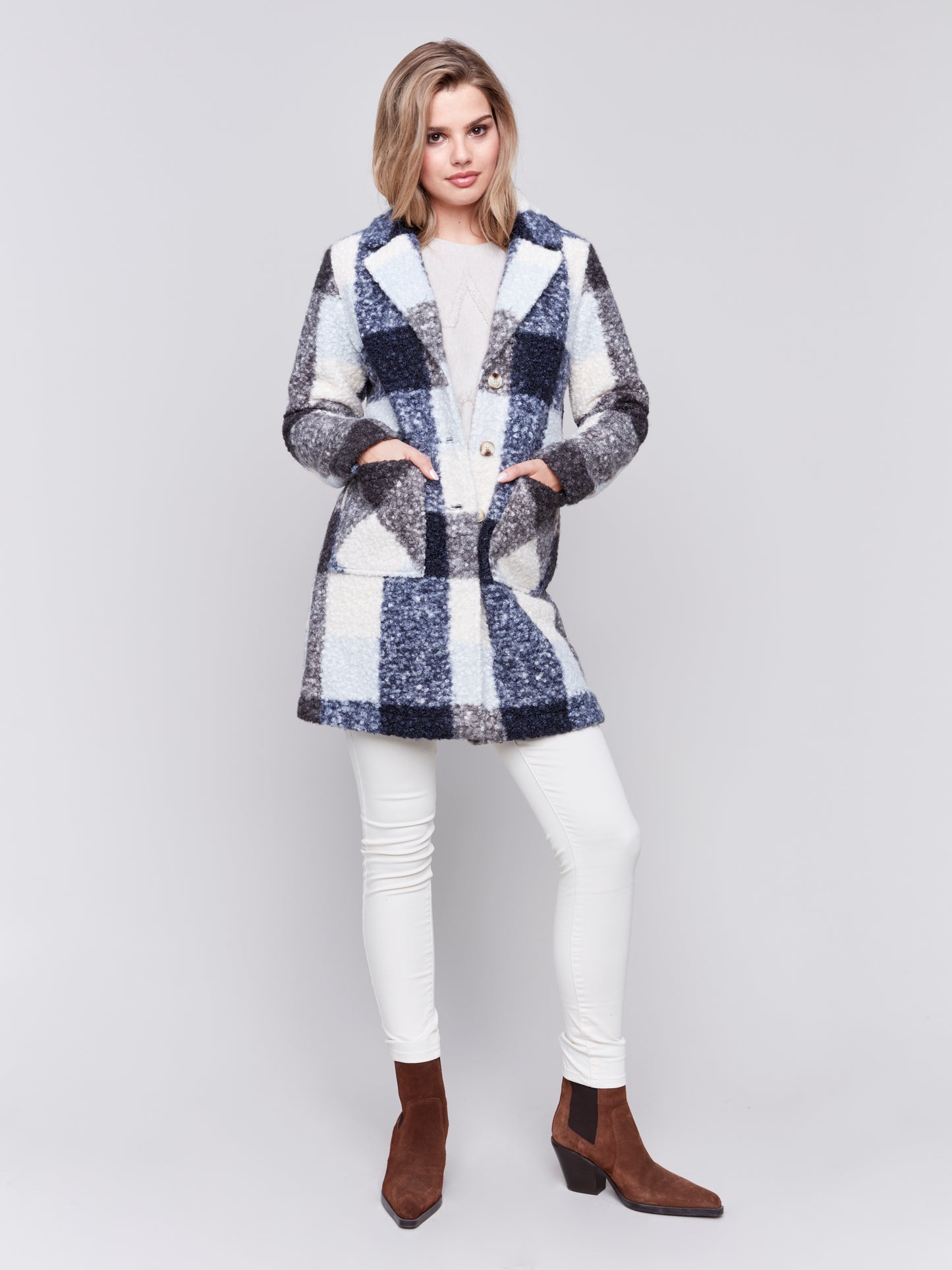 CB Plaid Coat Boucle Knit