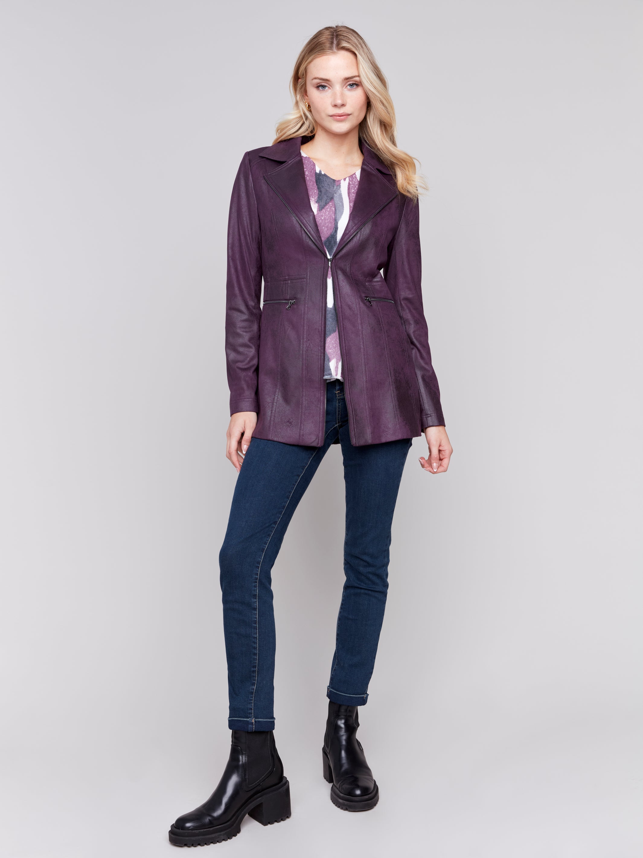 Purple faux suede jacket best sale