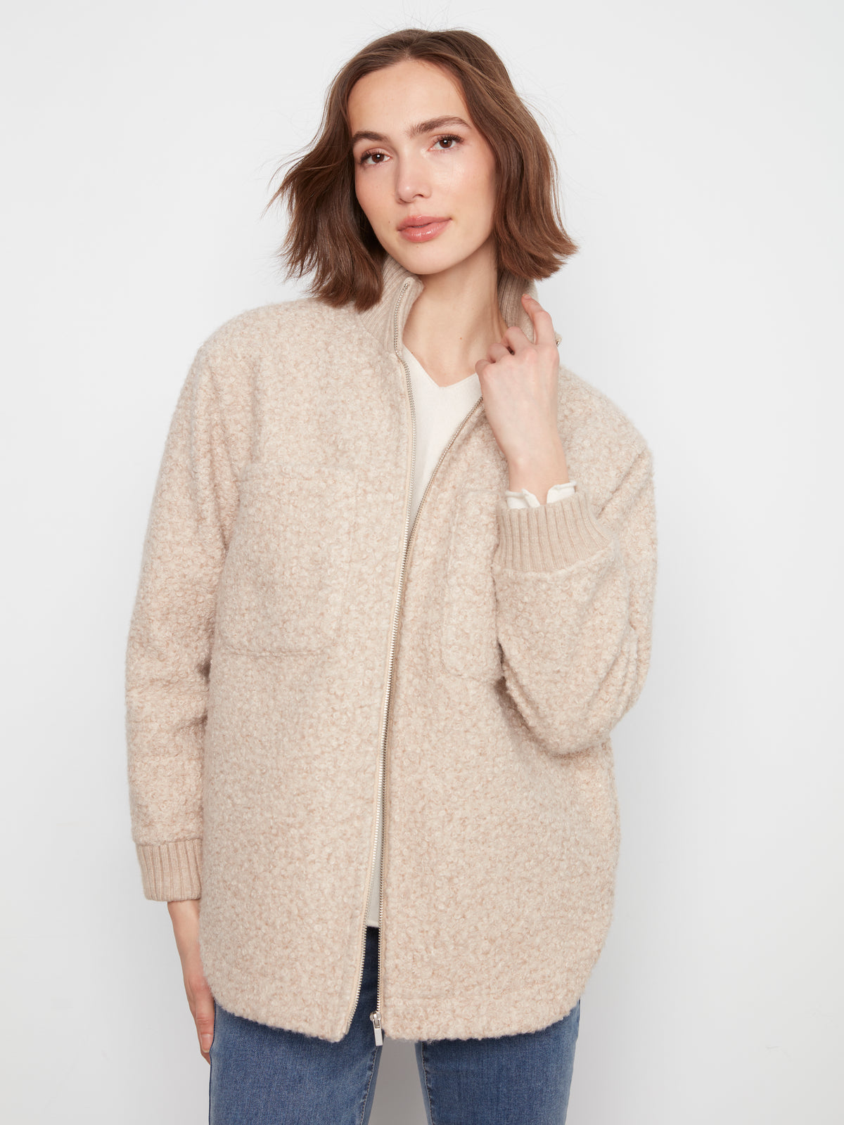 CB Zip Front Boucle Jacket