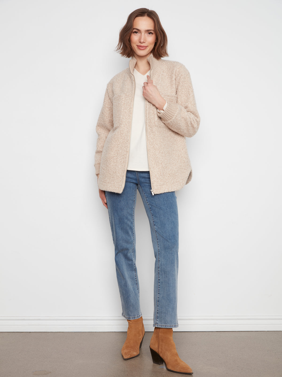 CB Zip Front Boucle Jacket